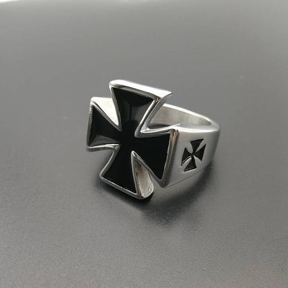 Punk Vintage Polished Black Iron Cross Ring