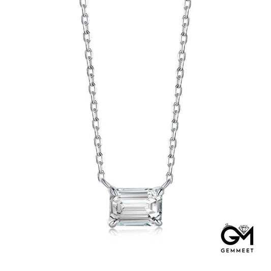 S925 Silver Rectangular Single Zircon Necklace