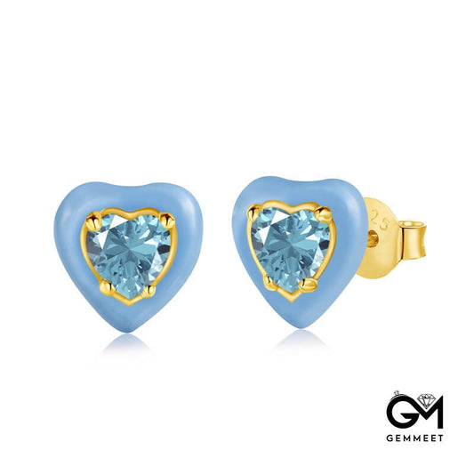 S925 Sterling Silver Blue Heart Drop Rubber Earrings