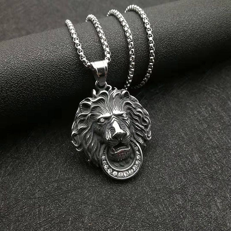 Hip Hop Gold Plated Zircon Lion Head Pendant