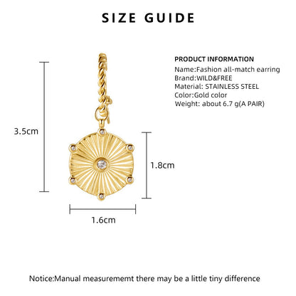 Golden Radial Texture Dangle Hexagonal Pendant Earrings Necklace Bracelet