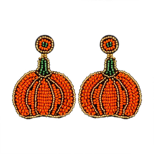 Halloween Retro Pumpkin Earrings Bohemian High-end Handmade Rice Bead Earrings