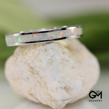 Eternity White Opal Band Sterling Silver Ring