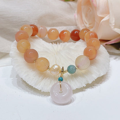 Multicolored Agate Rose Quartz Safety Buckle Bracelet