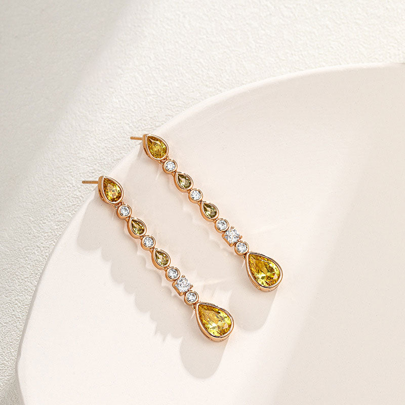 Light Luxury Drop-shaped Long Earrings Inlaid with Artificial Gemstones