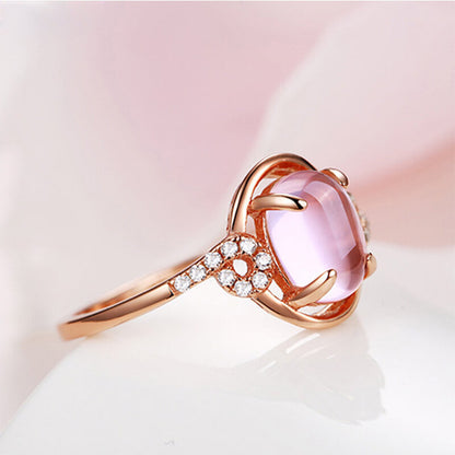 Four-claw Hibiscus Pink Crystal Ring Grape Emerald Live Diamond Ring