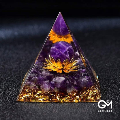 Amethyst Sphere Lotus Symbol Orgone Pyramid