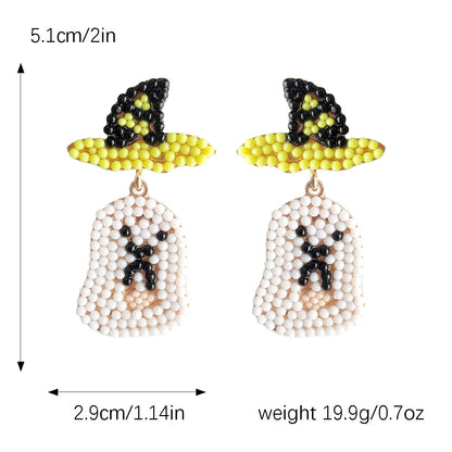 Funny Halloween Little Ghost Witch Hat Bead Earrings