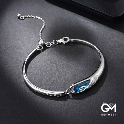 White Gold Angel Tears Blue Sapphire Bangle Bracelet