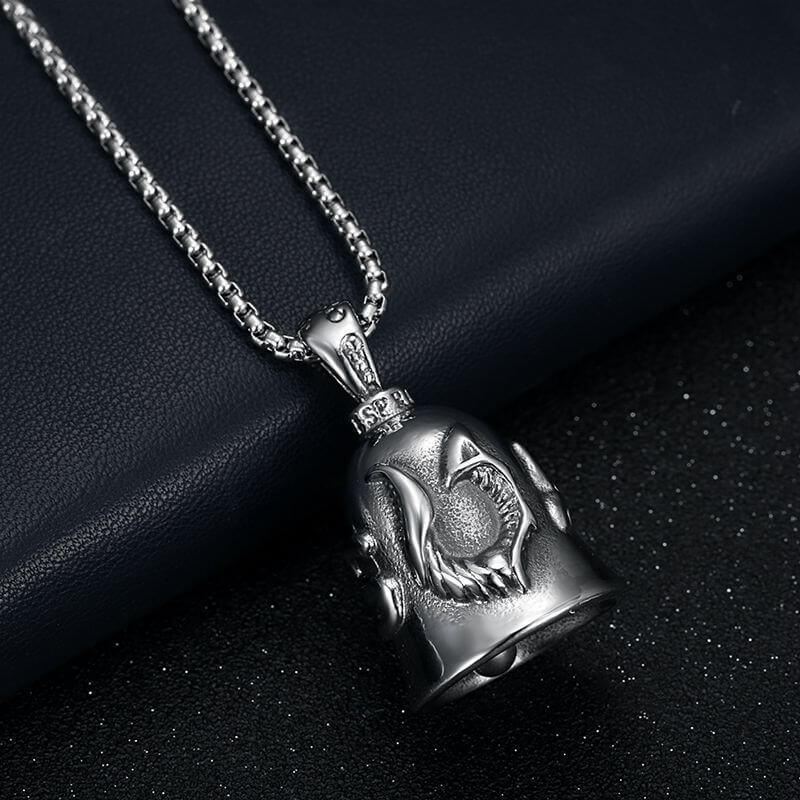 New Motorcycle Style Jewelry Titanium Steel Retro Polished Angel White Wings Lucky Exorcist Bell Pendant