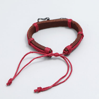 Vintage Jewelry Music Festival Guitar Leather Bracelet Simple Hemp Rope Braided Bracelet