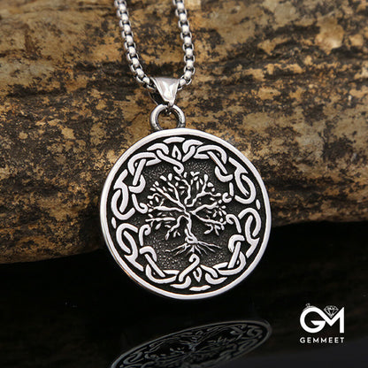 Vintage Titanium Steel Tree of Life Pendant Necklace