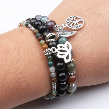 Life of Tree Lotus & Leaf Symbol Indian Agate Bracelet