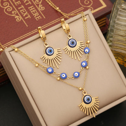 Blue Evil Eye Pendant Bracelet Necklace & Earrings