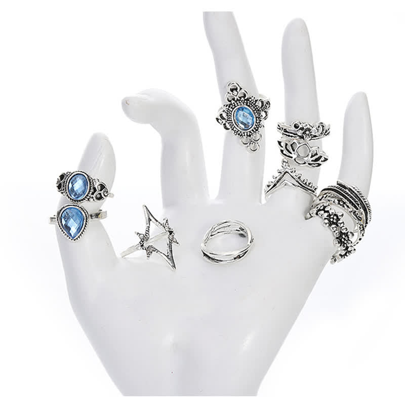 Vintage Aquamarine 11 - Piece Ring Set