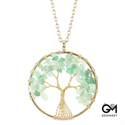 Gold Wrapped Silk Crystal Tree of Life Necklace