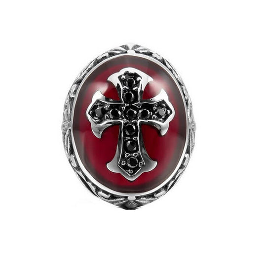 Gothic Ruby Cross and Diamond Ring for Men