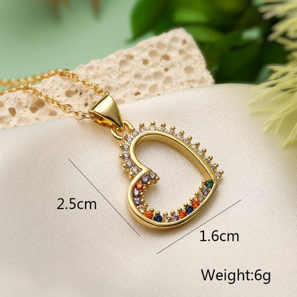 Color Stones Heart Shape Pendant Necklace