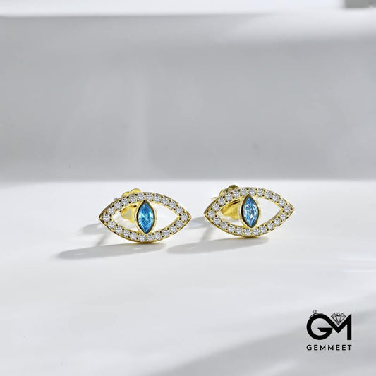 S925 Sterling Silver Devil's Eye White Blue Zircon Earrings