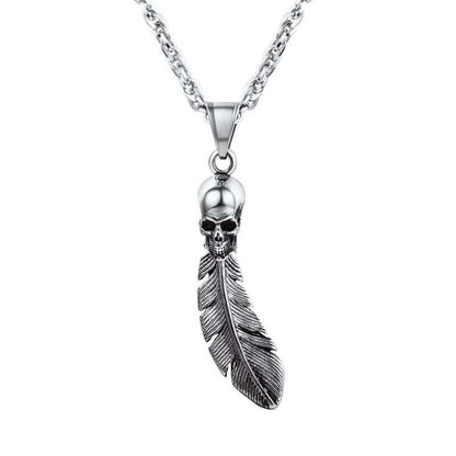 Punk Biker Skull Feather Necklace