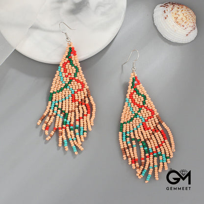 Christmas Tassel Earrings Handwoven Christmas Tree Santa Claus Bead Earrings