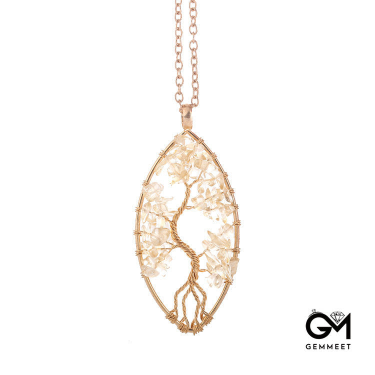 Crystal Geometric Tree of Life Pendant Necklace