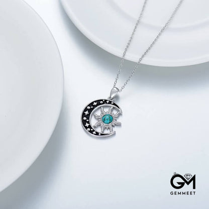 Turquoise Moon Sun Pendant Necklace