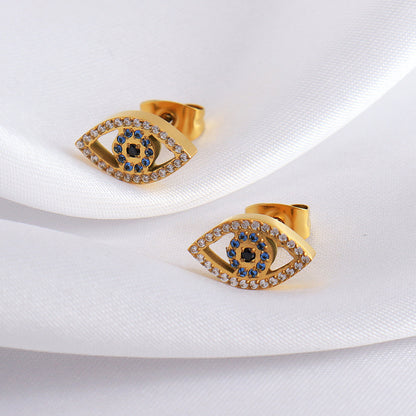 Hollow Evil Eye Full Stones Stud Earrings