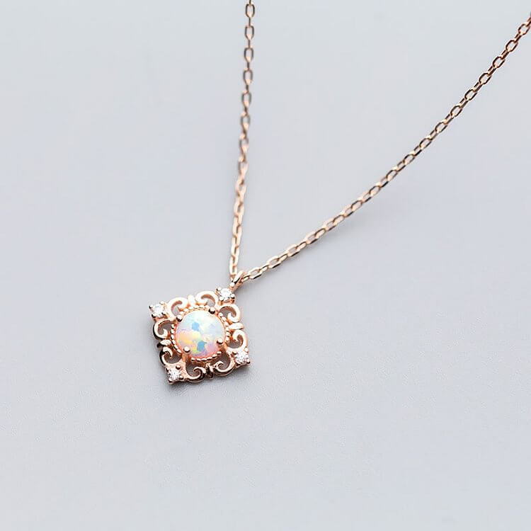 Sterling Silver Vintage Opal Delicate Pattern Necklace