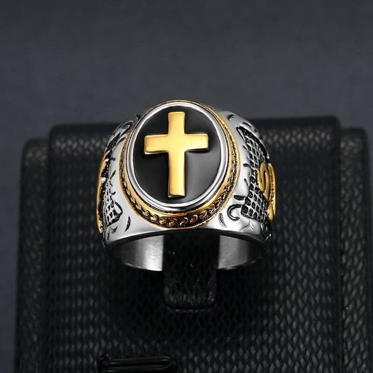 Explosive Hip-hop HIPHOP Jewelry Titanium Steel Color-preserving Vacuum-plated Gold-plated Hand of God Men's Ring