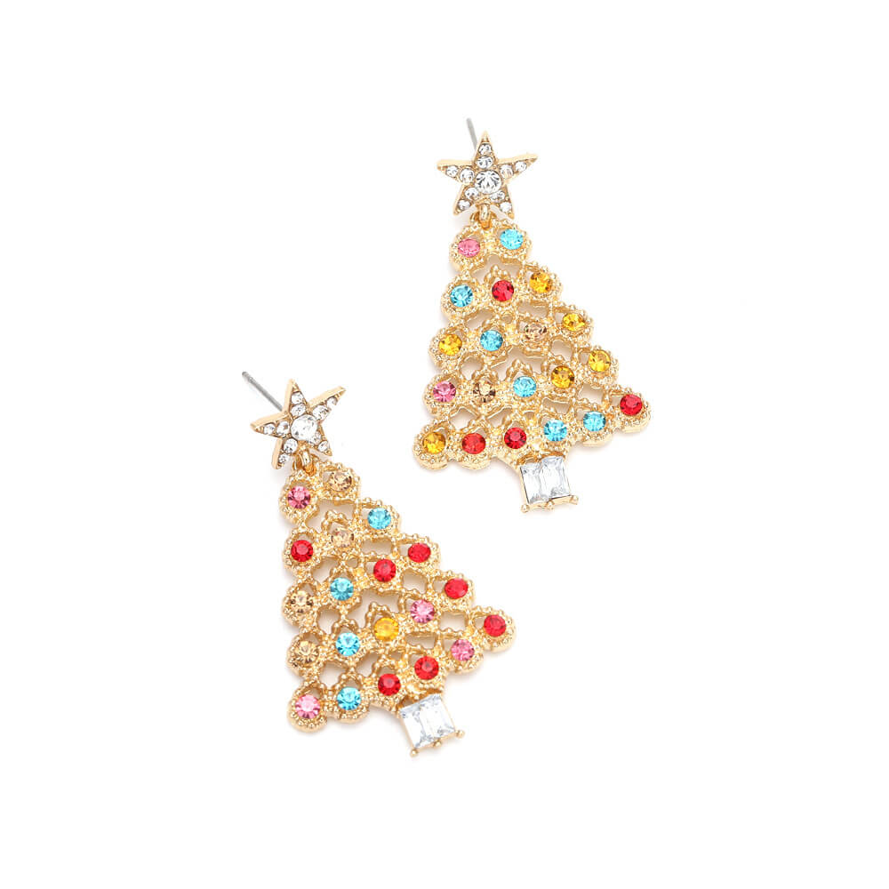 Christmas Party Earrings New Personality Temperament Inlaid Color Zircon Christmas Tree Fashion Earrings