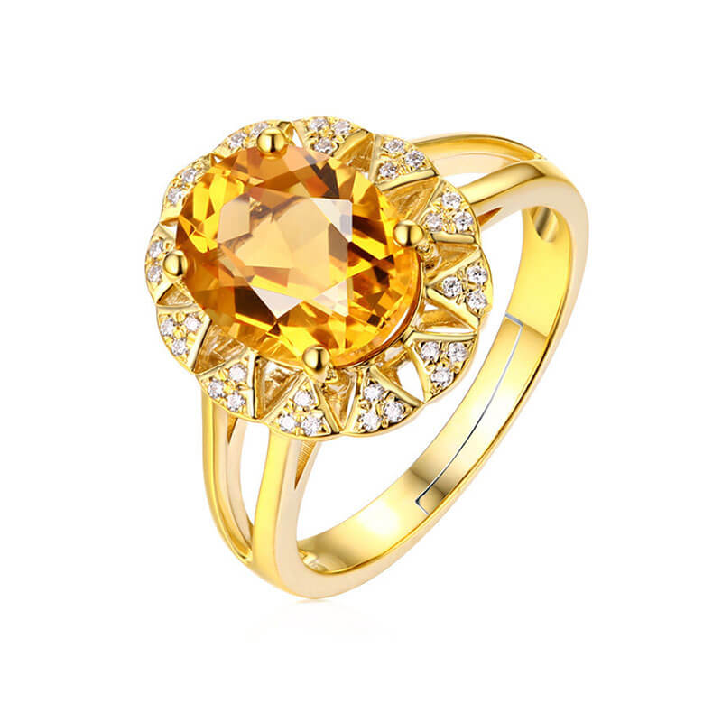 Full Diamond Paved Citrine Oval Ring