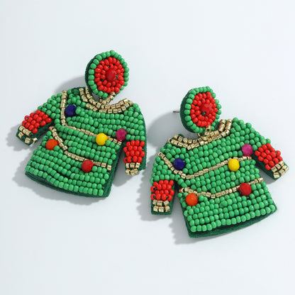 Rice Bead Color Christmas Handwoven Lovely Stud Earrings