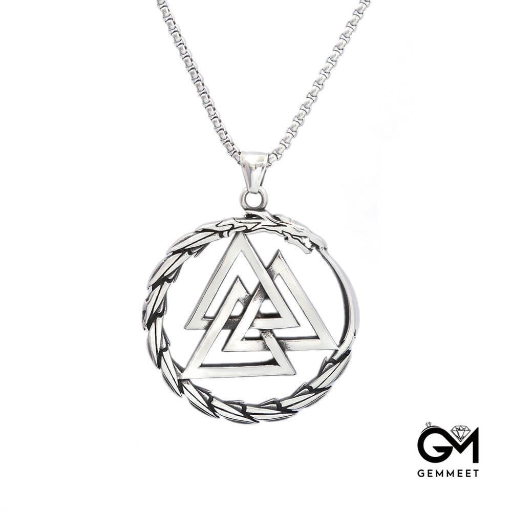 Vintage Rune Stainless Steel Ouroboros Pendant Necklace