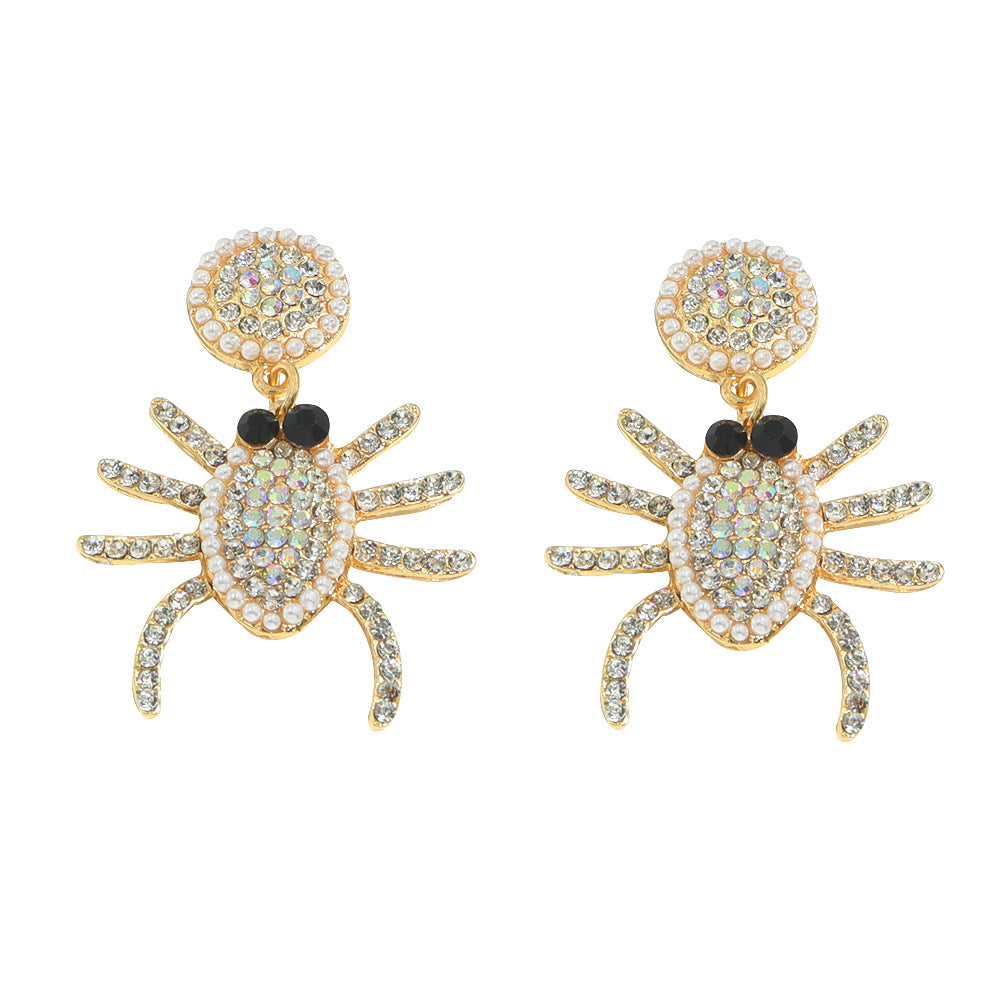 Halloween Creative Funny Alloy Inlaid Zircon Spider Earrings