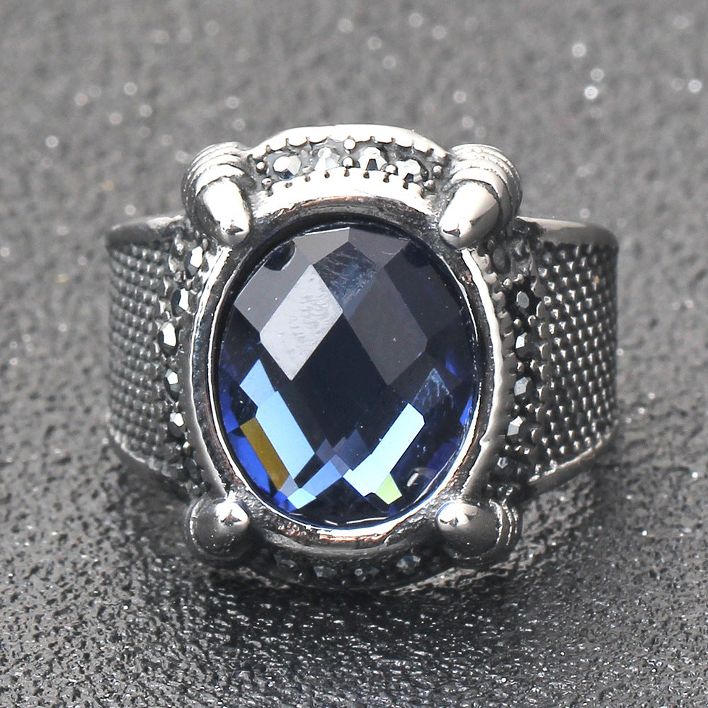 Vintage Blue Stone Stainless Steel Ring