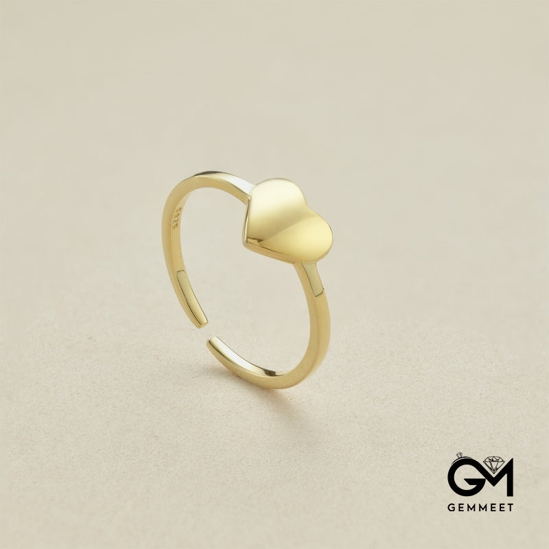 S925 Sterling Silver Open Gold Heart Ring