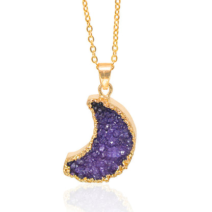 Natural Irregular Moon Shape Color Stone Necklace