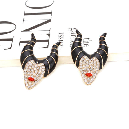 Halloween Character Shaped Horn Witch Earrings Fun Alloy Inlaid Zircon Oil Drop Earrings