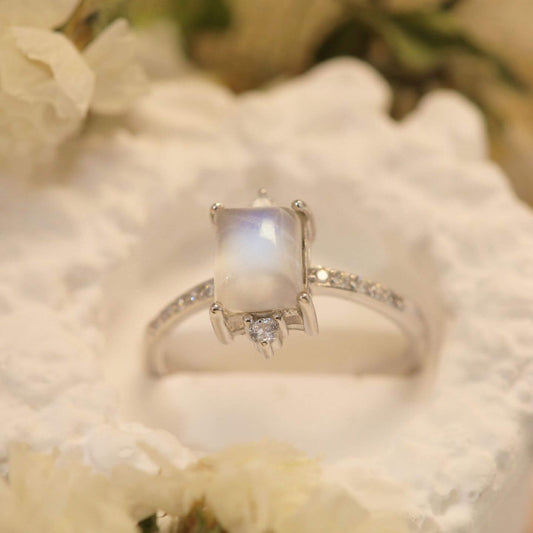 Square Moonstone Microzircon Ring