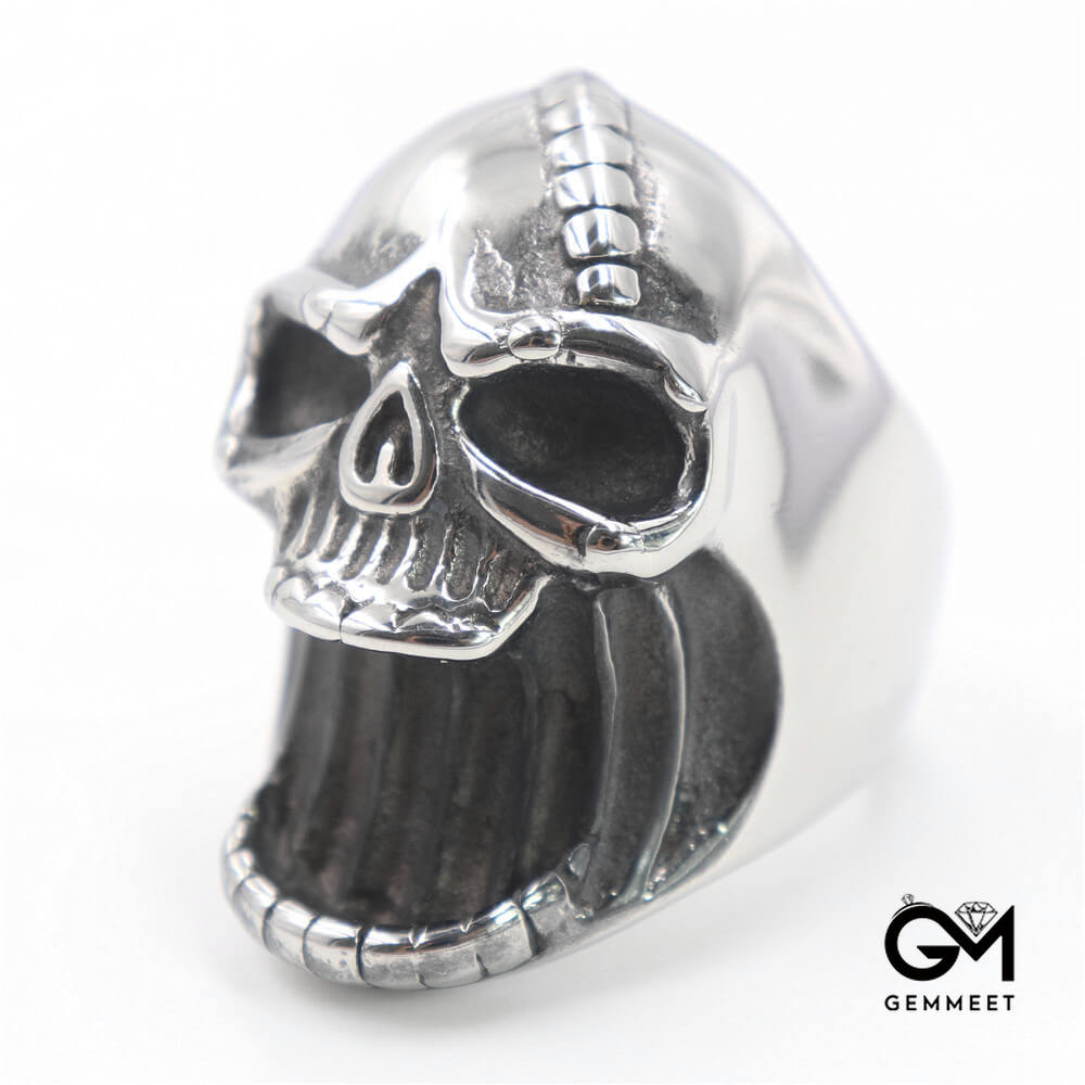 Stainless Steel Big Mouth Skull Solid Men's Ring