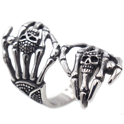 Vintage Skull Palm Stainless Steel Men's Ring