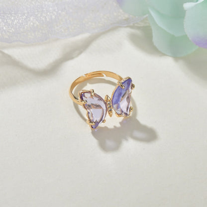 Multicolor Crystal Butterfly Adjustable Ring