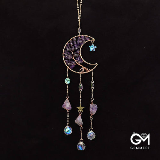 Crystal Gravel Moon Sun Catcher Wind Chimes