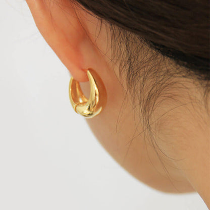 Retro Gold Eggshell Earrings Simple Fashion High Sense Water Drop Metal Circle Earrings