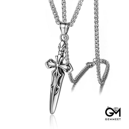 Titanium Steel Cross Sword Necklace for Men