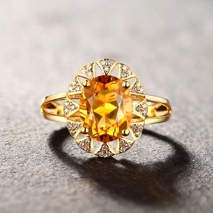 Full Diamond Paved Citrine Oval Ring