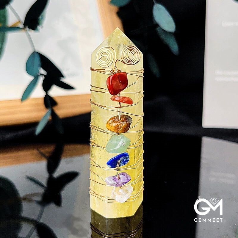 Seven Chakra Crystal Tower Point Wire Wrapped