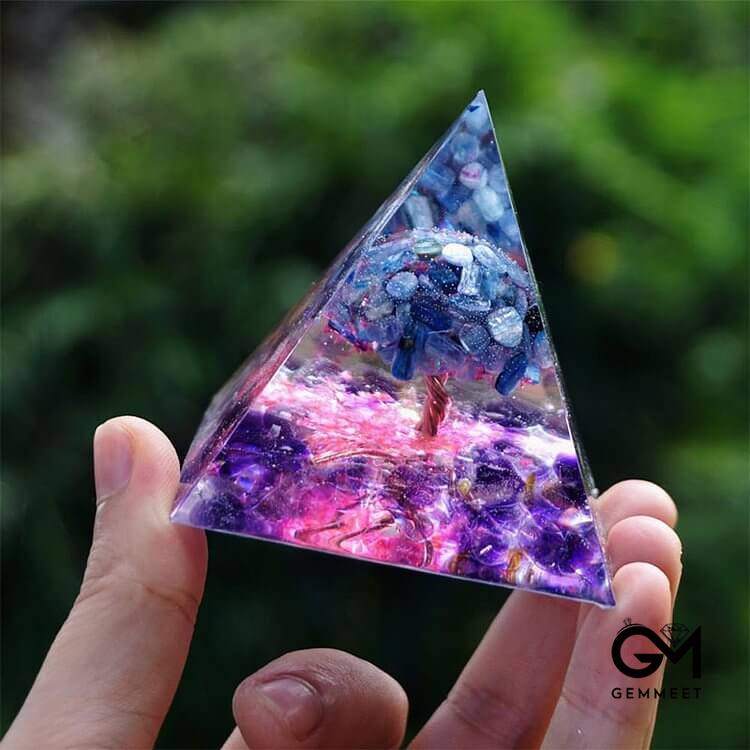 Tree of Life Kyanite With Amethyst Crystal Orgone Pyramid