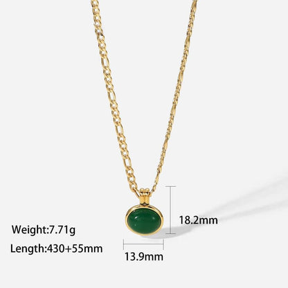 14k Green Aventurine Jade Oval Pendant Clavicle Necklace